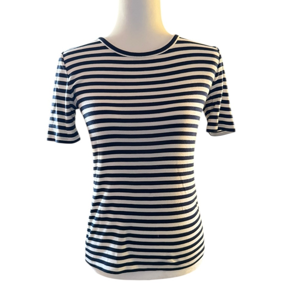J. Crew Perfect Fit Navy and White Striped Short Sleeve Tee